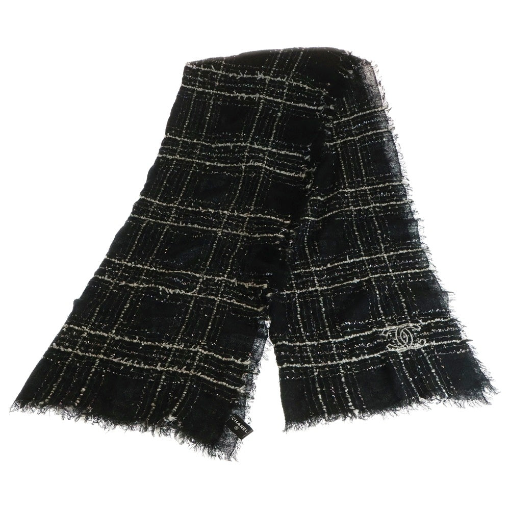 CHANEL(シャネル) チェック柄 ココマーク カシミア混 ウール 大判ストール マフラー ブラック レディース AA9478