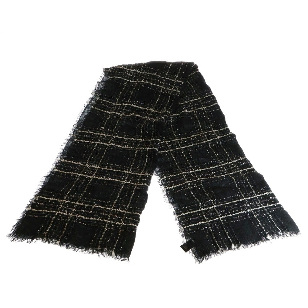 CHANEL(シャネル) チェック柄 ココマーク カシミア混 ウール 大判ストール マフラー ブラック レディース AA9478
