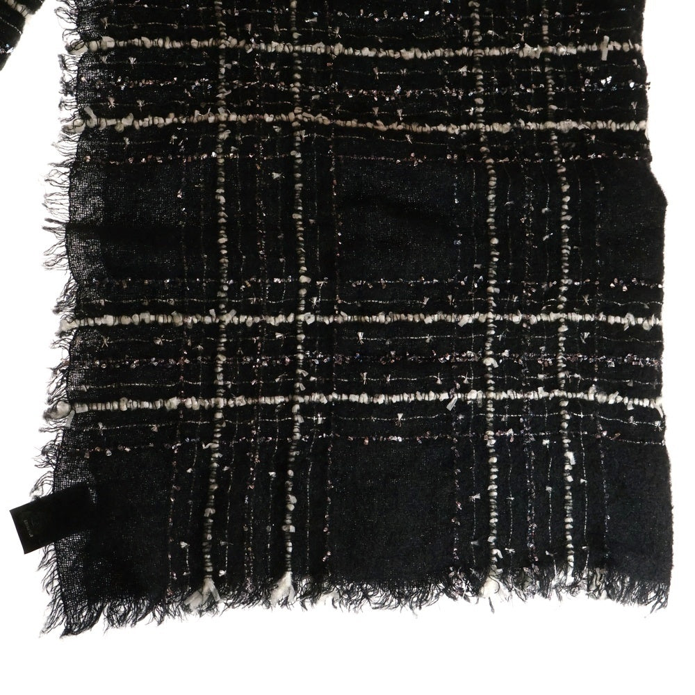 CHANEL(シャネル) チェック柄 ココマーク カシミア混 ウール 大判ストール マフラー ブラック レディース AA9478