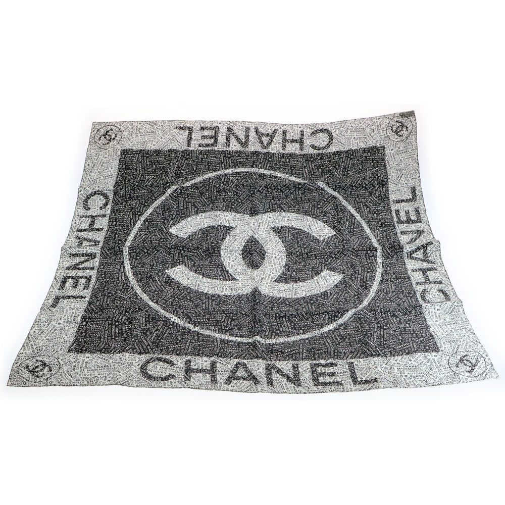 CHANEL(シャネル) モノクロロゴ ココマーク シルク 大判スカーフ ブラック/ホワイト レディース