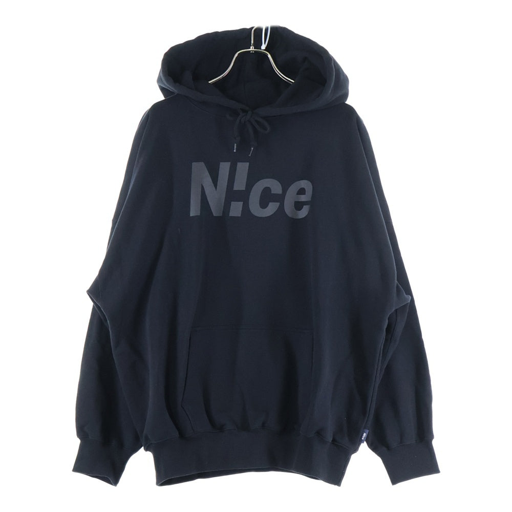 N!ce(ナイス) ロゴプリント フーデット リブスウェットパーカー ブラック NC-CT01