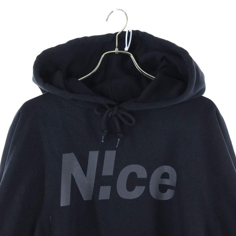 N!ce(ナイス) ロゴプリント フーデット リブスウェットパーカー ブラック NC-CT01