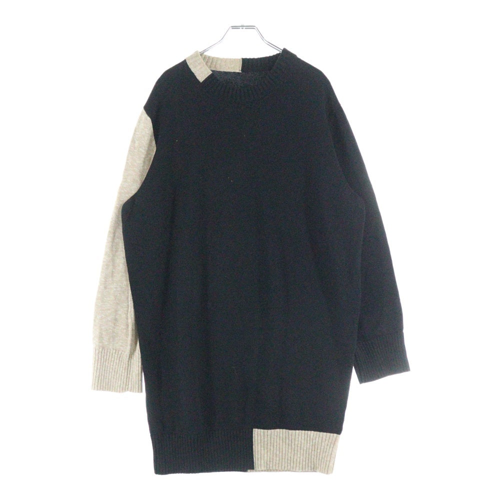 MM6 Maison Margiela(エムエムシックスメゾンマルジェラ) 20AW バイカラー ウール混 ロング クルーネックニット セーター ブラック/ベージュ S52CT0550