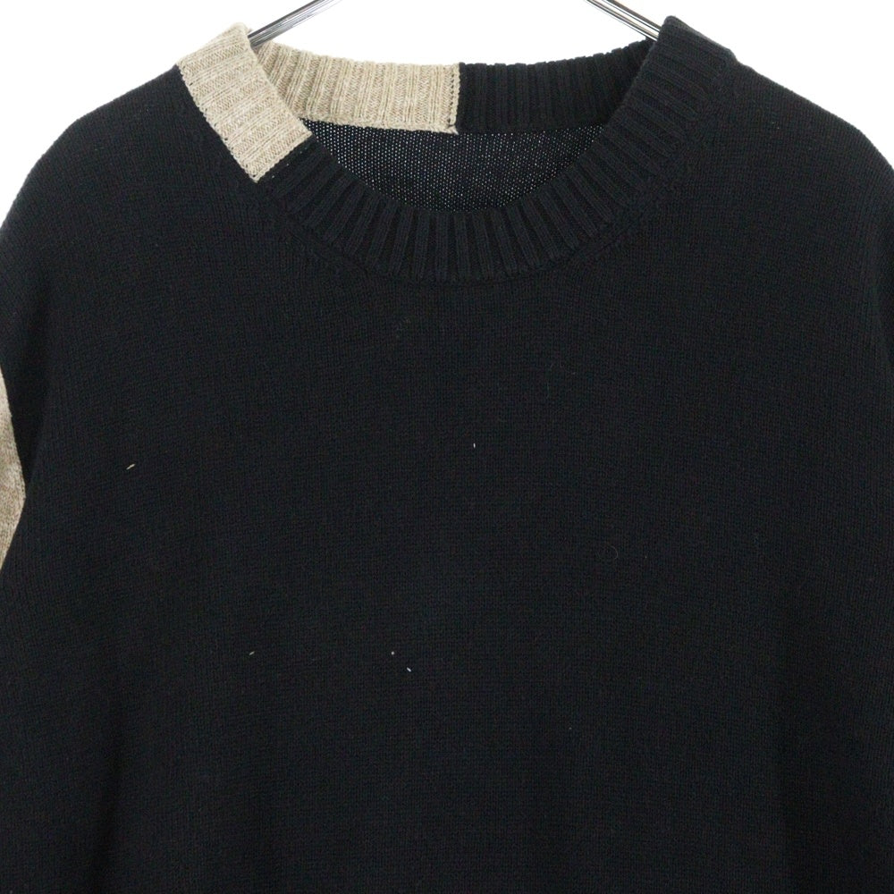 MM6 Maison Margiela(エムエムシックスメゾンマルジェラ) 20AW バイカラー ウール混 ロング クルーネックニット セーター ブラック/ベージュ S52CT0550