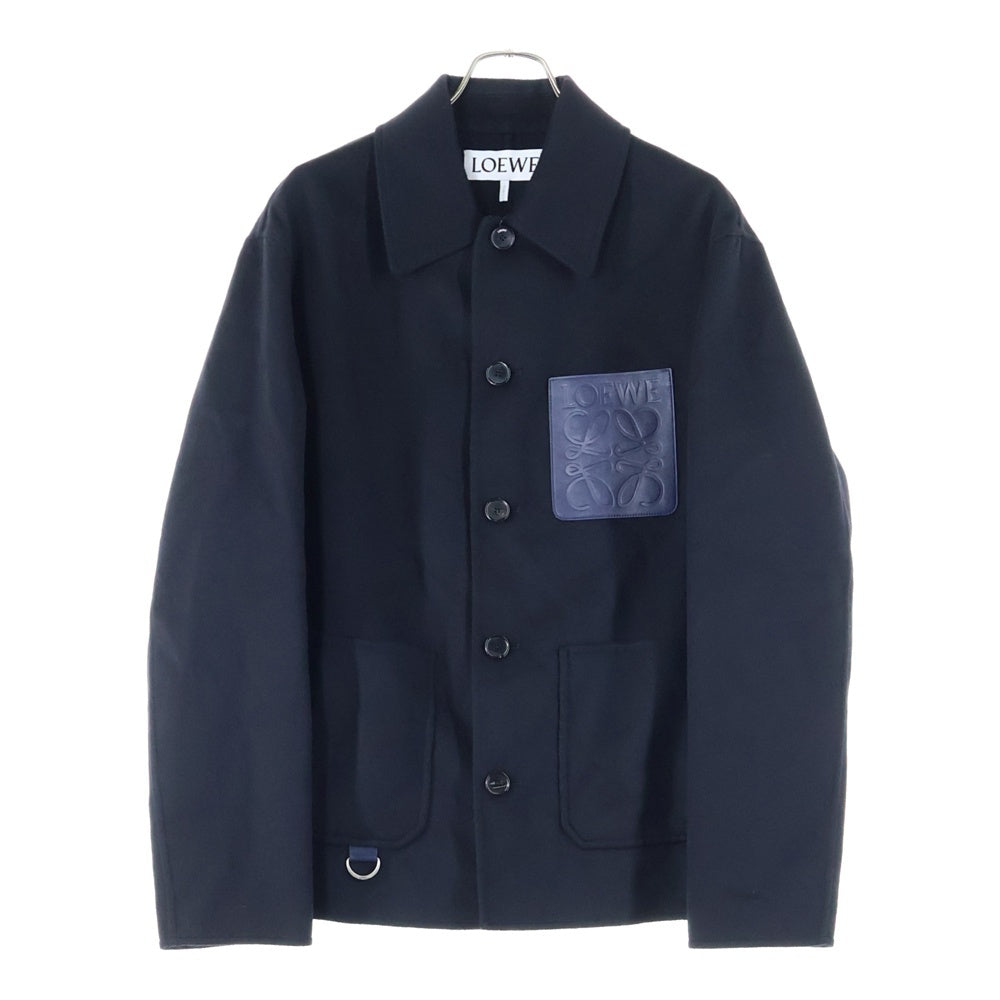 LOEWE(ロエベ) 23AW WORKWEAR JACKET カシミヤ混 レザーロゴワッペン ワーカージャケット ブラック H526Y03W76