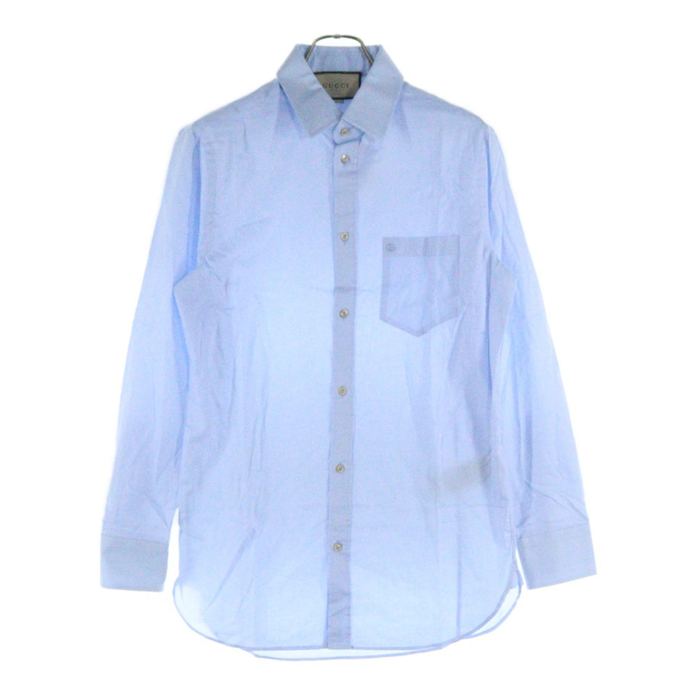GUCCI(グッチ) Cotton shirt with Double G embroidery ダブルG ロゴエンブロイダリー コットン 長袖シャツ ライトブルー 699554 ZAJOM