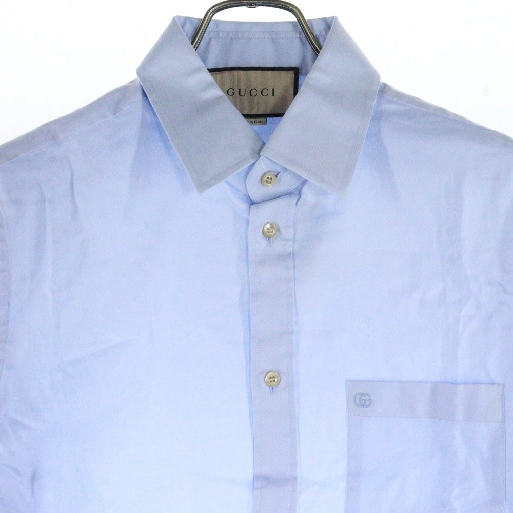GUCCI(グッチ) Cotton shirt with Double G embroidery ダブルG ロゴエンブロイダリー コットン 長袖シャツ ライトブルー 699554 ZAJOM