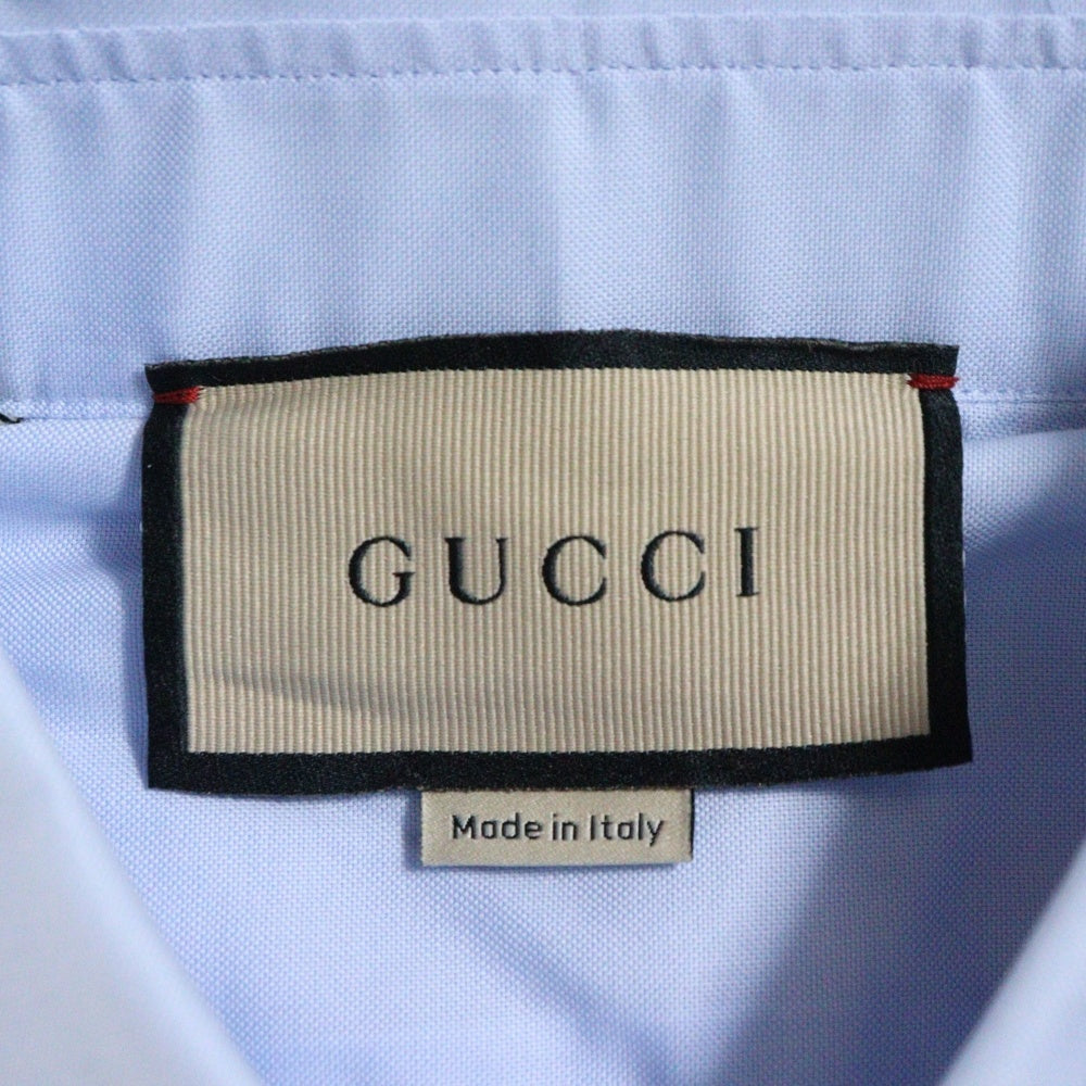 GUCCI(グッチ) Cotton shirt with Double G embroidery ダブルG ロゴエンブロイダリー コットン 長袖シャツ ライトブルー 699554 ZAJOM