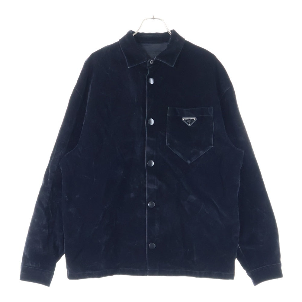 PRADA(プラダ) 23AW トライアングルロゴ 三角プレート スエード ボタンダウン シャツジャケット ブラック SC657 S231 12HO