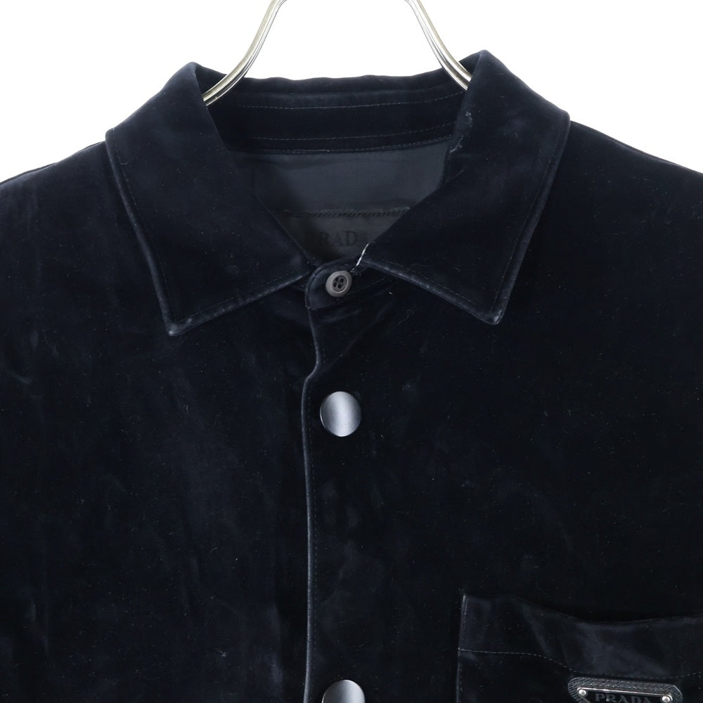 PRADA(プラダ) 23AW トライアングルロゴ 三角プレート スエード ボタンダウン シャツジャケット ブラック SC657 S231 12HO