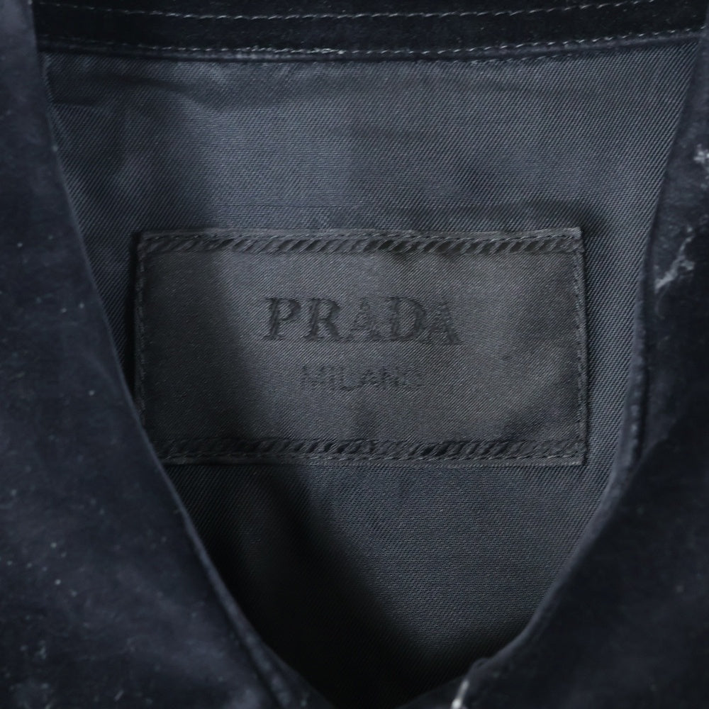 PRADA(プラダ) 23AW トライアングルロゴ 三角プレート スエード ボタンダウン シャツジャケット ブラック SC657 S231 12HO