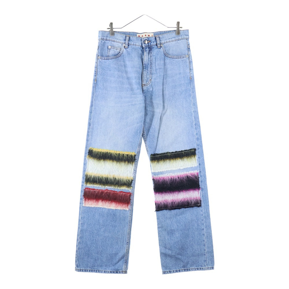 MARNI(マルニ) Embroidered Striped Patch Denim Pant ストライプモヘアパッチ ストレート デニムパンツ インディゴブルー PUJU0021L0 USCU21