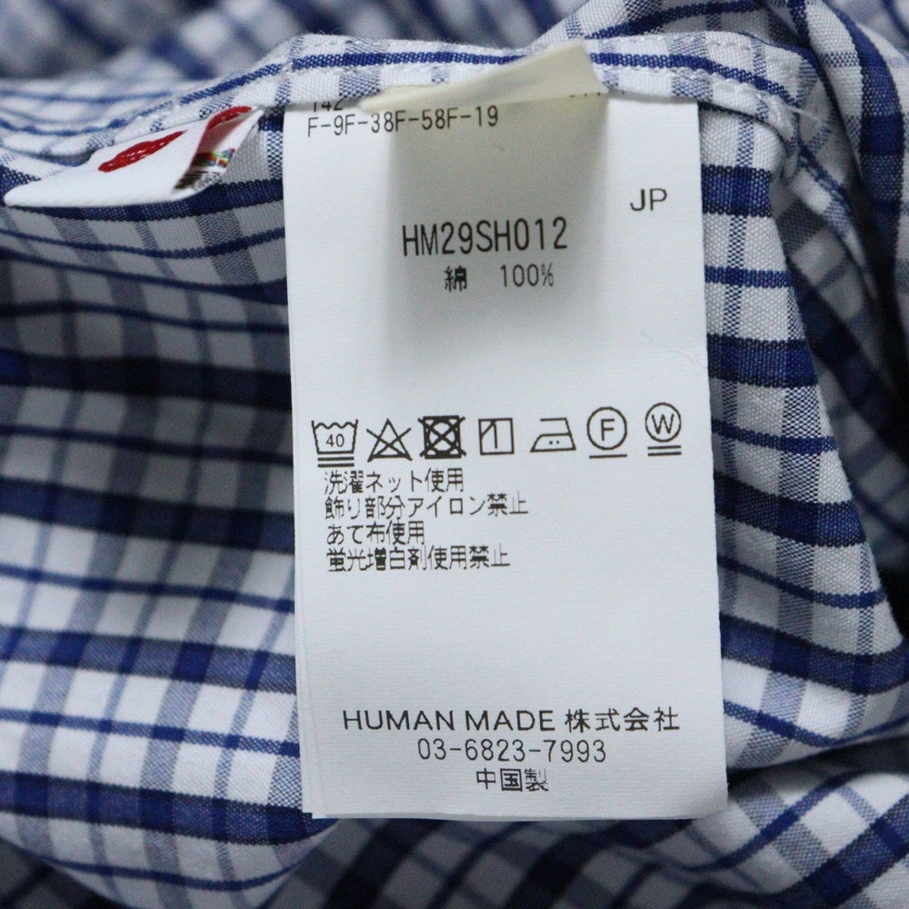 HUMAN MADE(ヒューマンメイド) CHECK BD SHIRT チェック柄 ハートロゴエンブロイダリー 長袖シャツ ネイビー/ホワイト HM29SH012