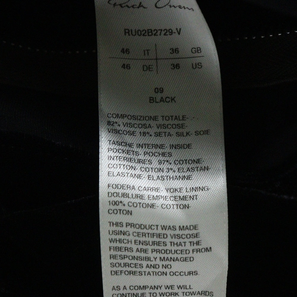 Rick Owens(リックオウエンス) 22AW ベロア スナップボタン 長袖 シャツ ブラック RU02B2729‐V