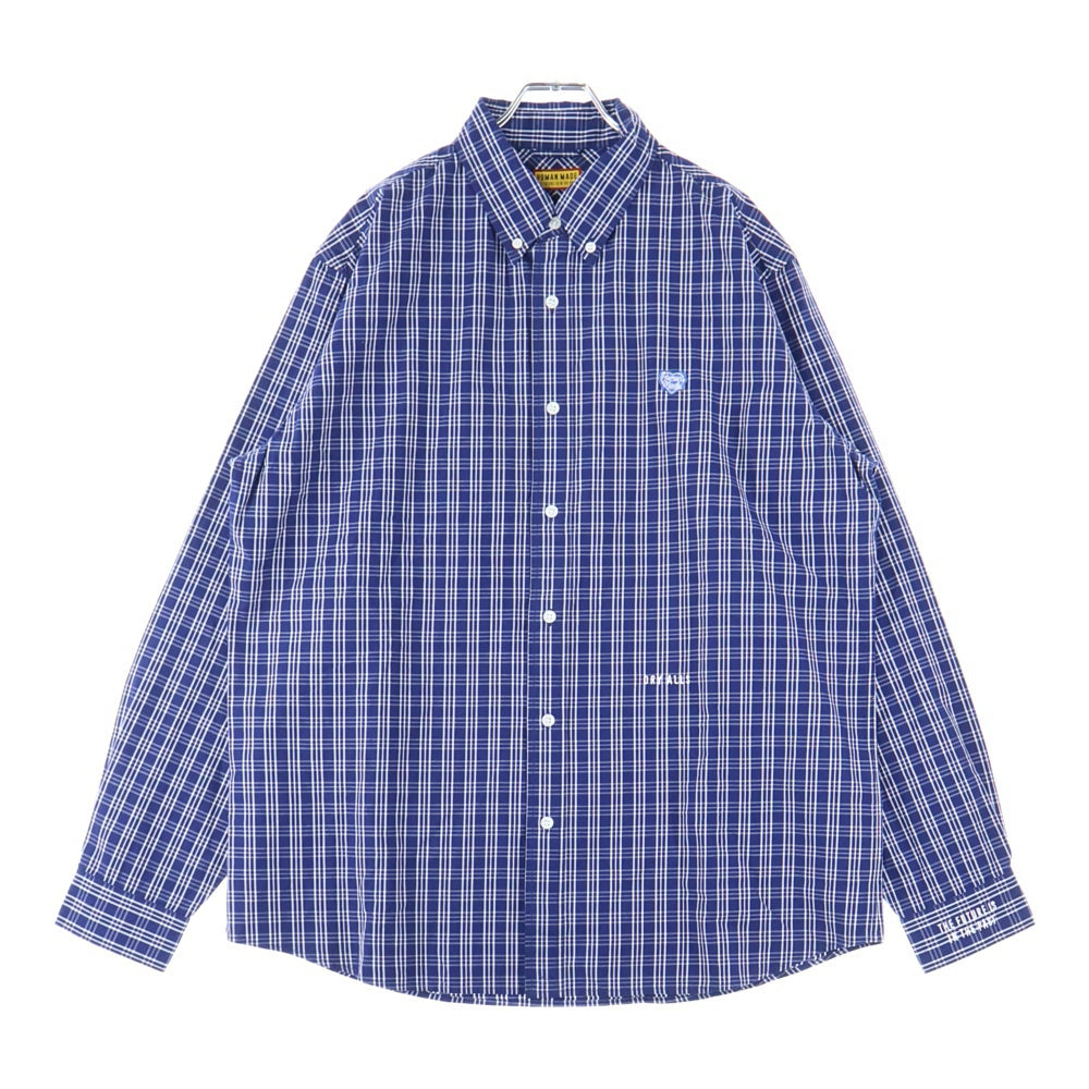 HUMAN MADE(ヒューマンメイド) CHECK BD SHIRT ワッペン ロゴ チェック 長袖 シャツ ブルー HM29SH012
