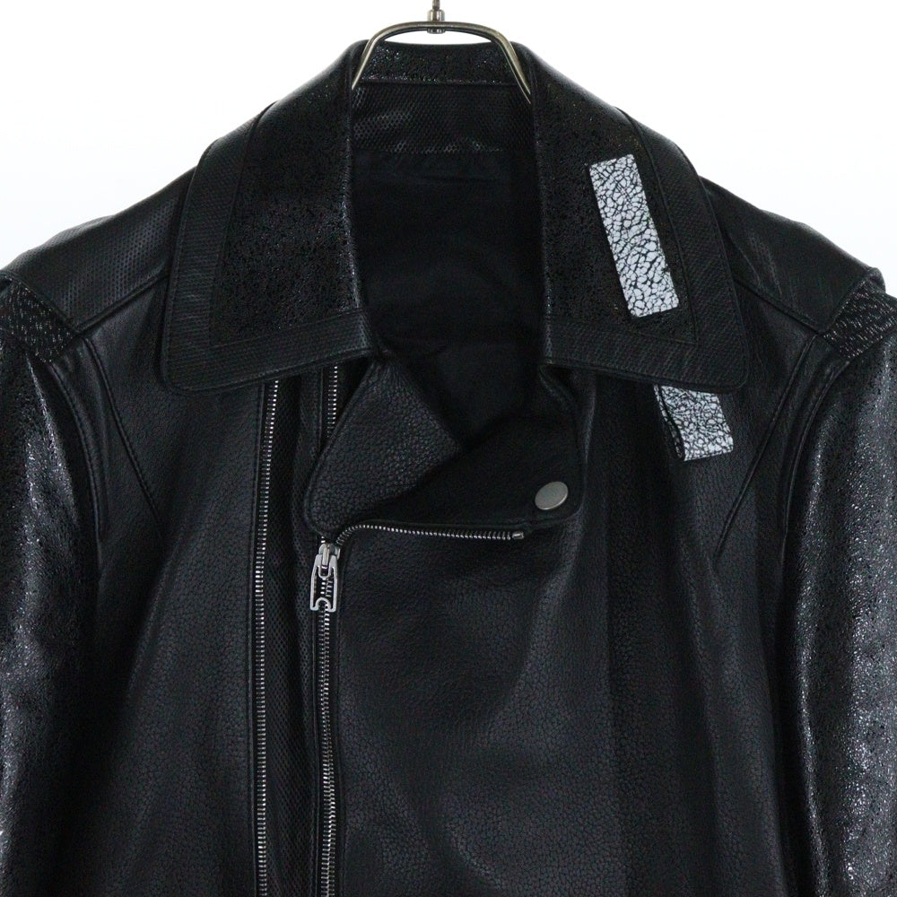 BALENCIAGA(バレンシアガ) 異素材切替 ラムレザー ダブル ライダースジャケット ブラック 372608 TMH10