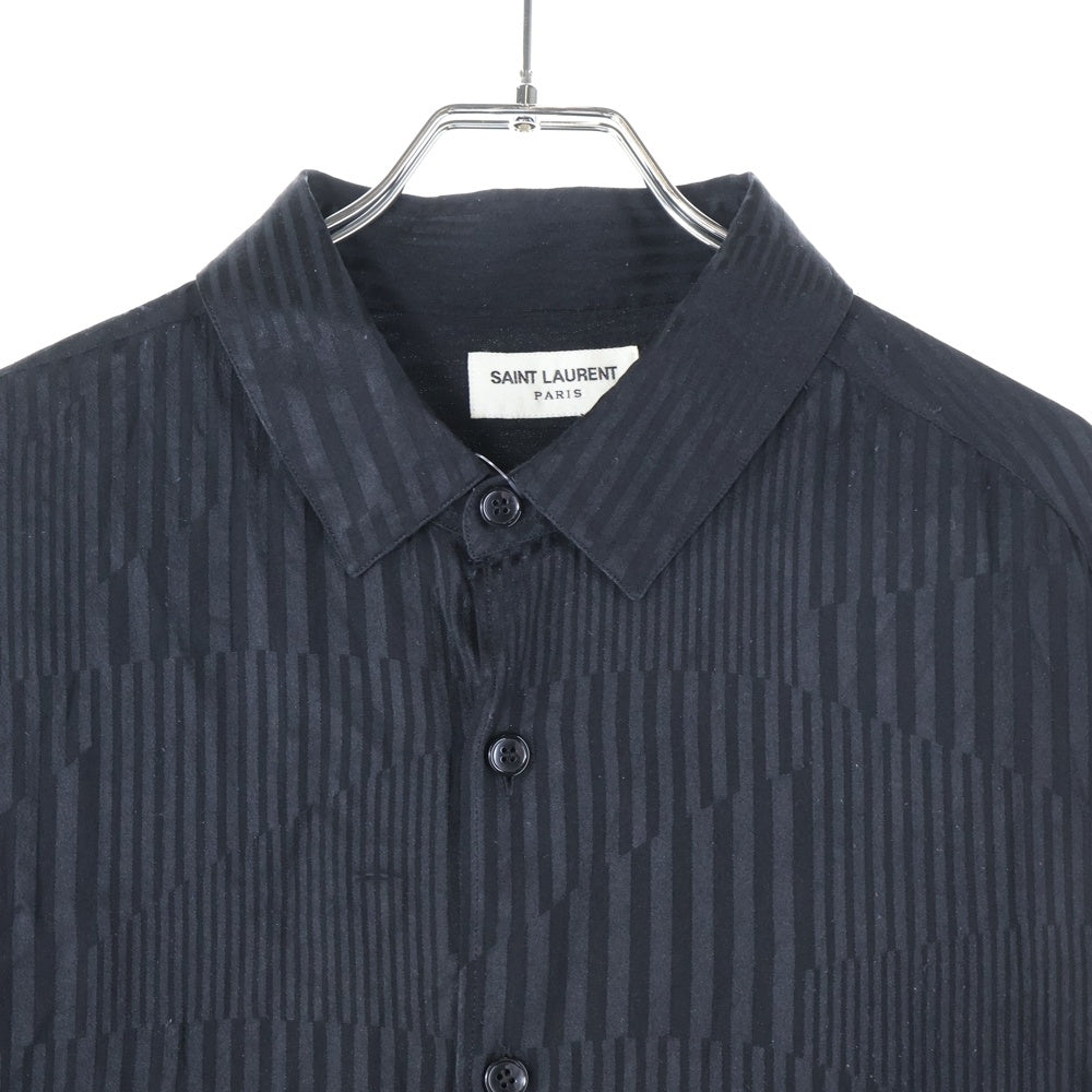 SAINT LAURENT PARIS(サンローランパリ) 19AW Silk Stripes Shirt シルク ストライプ 長袖 シャツ ブラック 653860 Y1D89