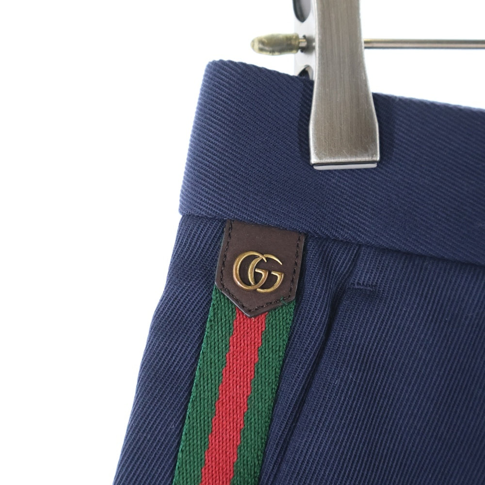 GUCCI(グッチ) ウェブ シェリーライン ストライプ コットンアンクルパンツ ネイビー 668588 Z8AQY