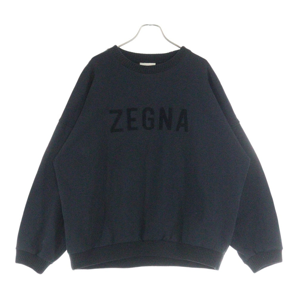 FEAR OF GOD(フィアオブゴッド) 20AW ×Ermenegildo Zegna エルメネジルドゼニア アップリケロゴ クルーネックスウェット トレーナー ブラック FZJ803 FZ1004