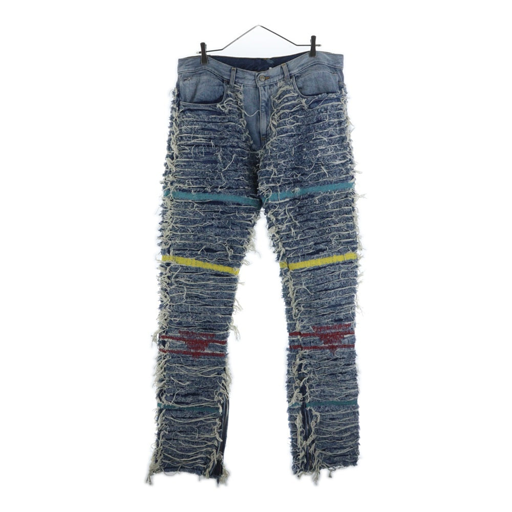 BLACK MEANS(ブラックミーンズ) × 1017 ALYX 9SM Embellished Distressed Stretch-Denim Jeans ×アリクス コラボ デストロイ ダメージ加工デニムパンツ インディゴ