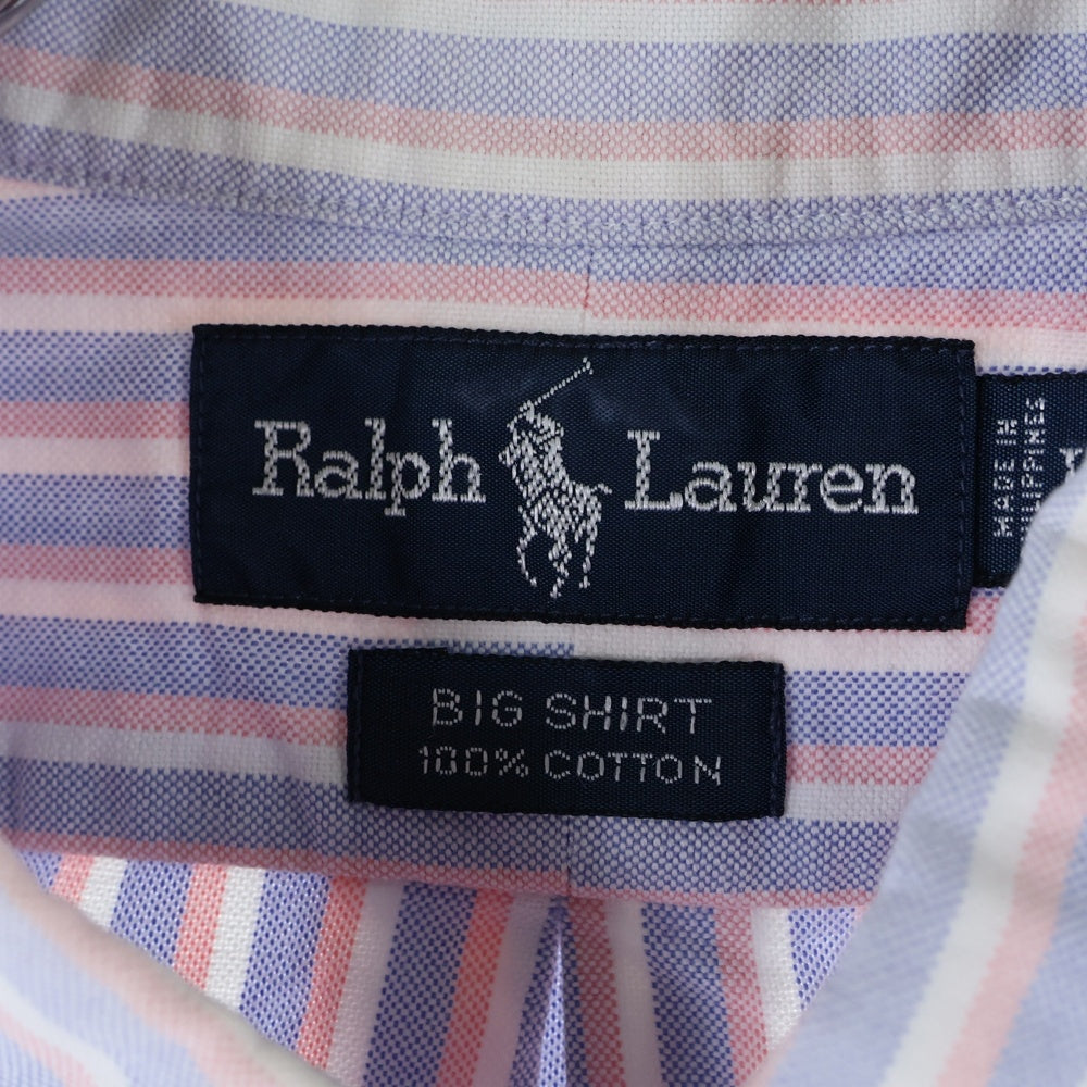 RALPH LAUREN(ラルフローレン) ロゴエンブロイダリー ストライプ レギュラーカラー 半袖シャツ ライトブルー/ピンク