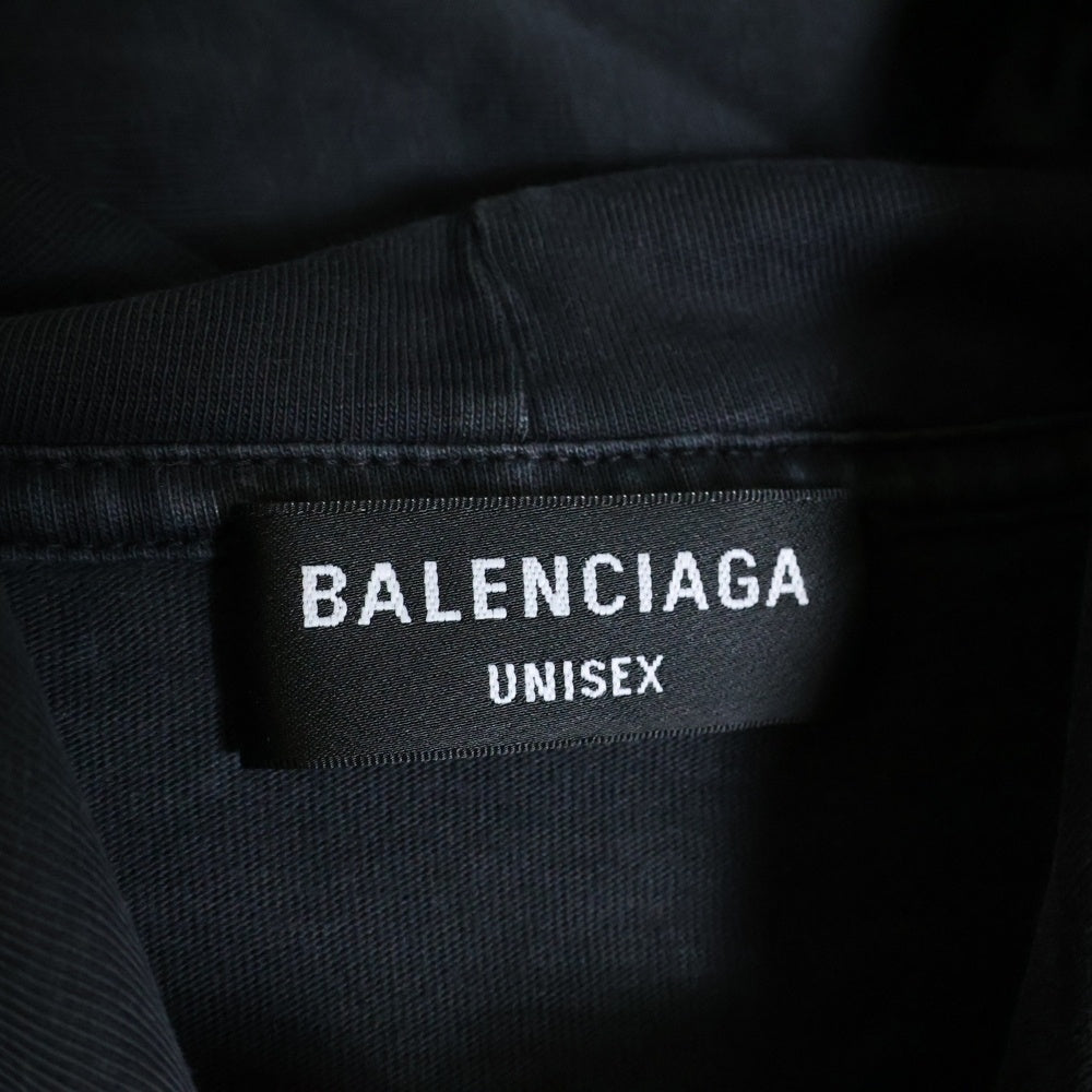 BALENCIAGA(バレンシアガ) 21AW ユーズド加工 カレッジロゴプリント プルオーバーパーカー フーディー グレー 674685 TLV89