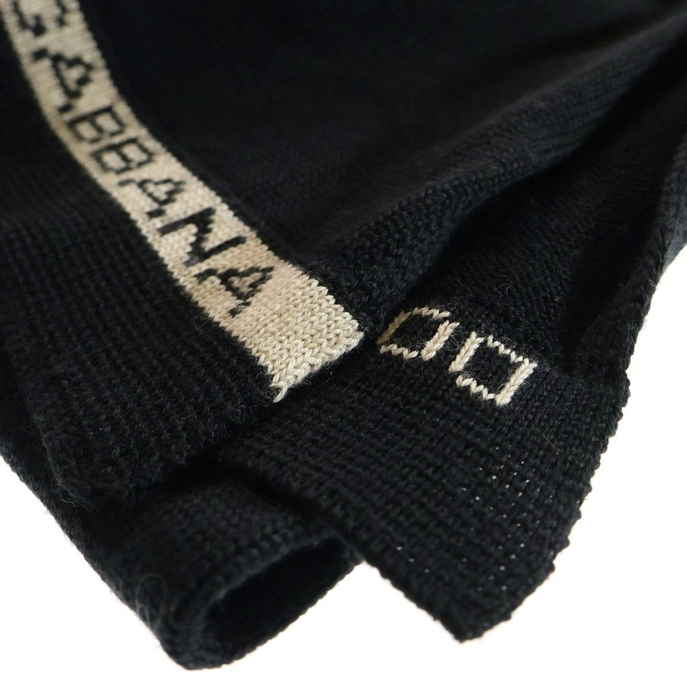 DOLCE & GABBANA(ドルチェアンドガッバーナ) ロゴデザイン ニット マフラー ストール ブラック