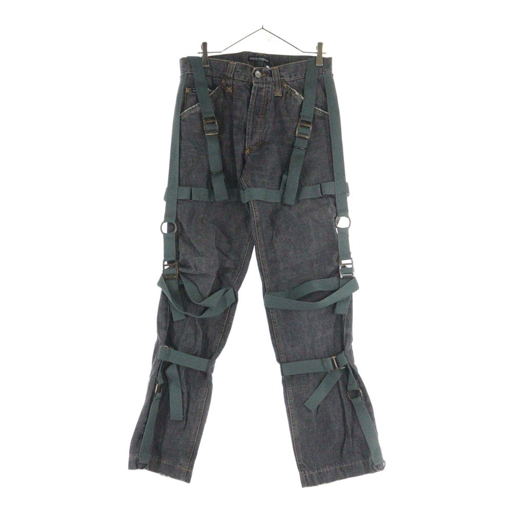 DOLCE & GABBANA(ドルチェアンドガッバーナ) 03AW Archive Bondage Pants アーカイブ ボンテージ デニムパンツ グレー/グリーン