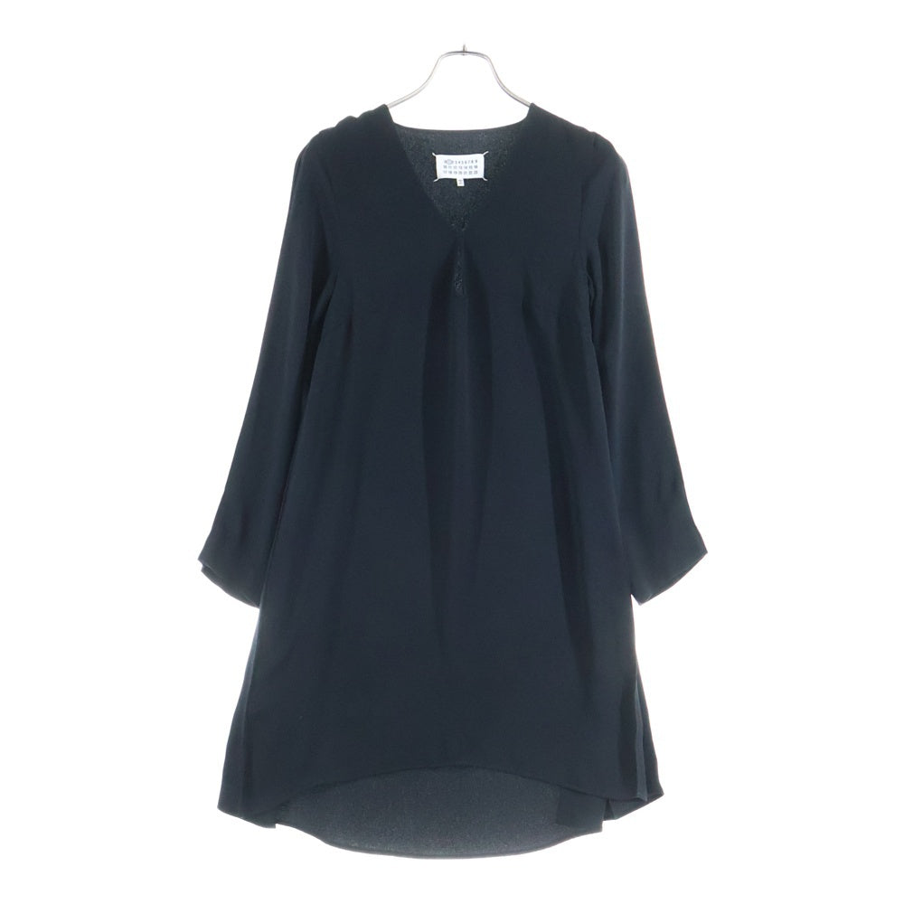 Maison Margiela 1(メゾンマルジェラ) 13AW サイドプリーツ Vネック ポリエステル ワンピース ブラック レディース S31CT0696 S42024