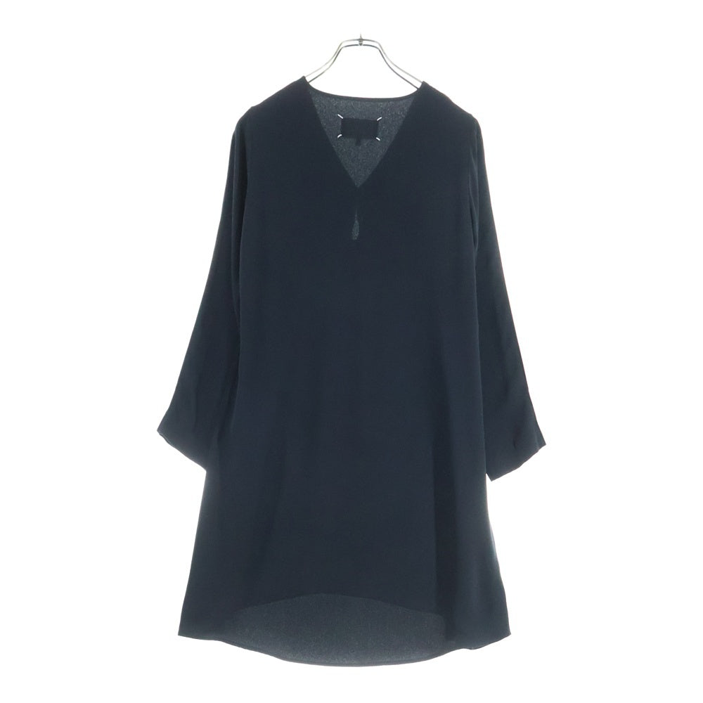 Maison Margiela 1(メゾンマルジェラ) 13AW サイドプリーツ Vネック ポリエステル ワンピース ブラック レディース S31CT0696 S42024