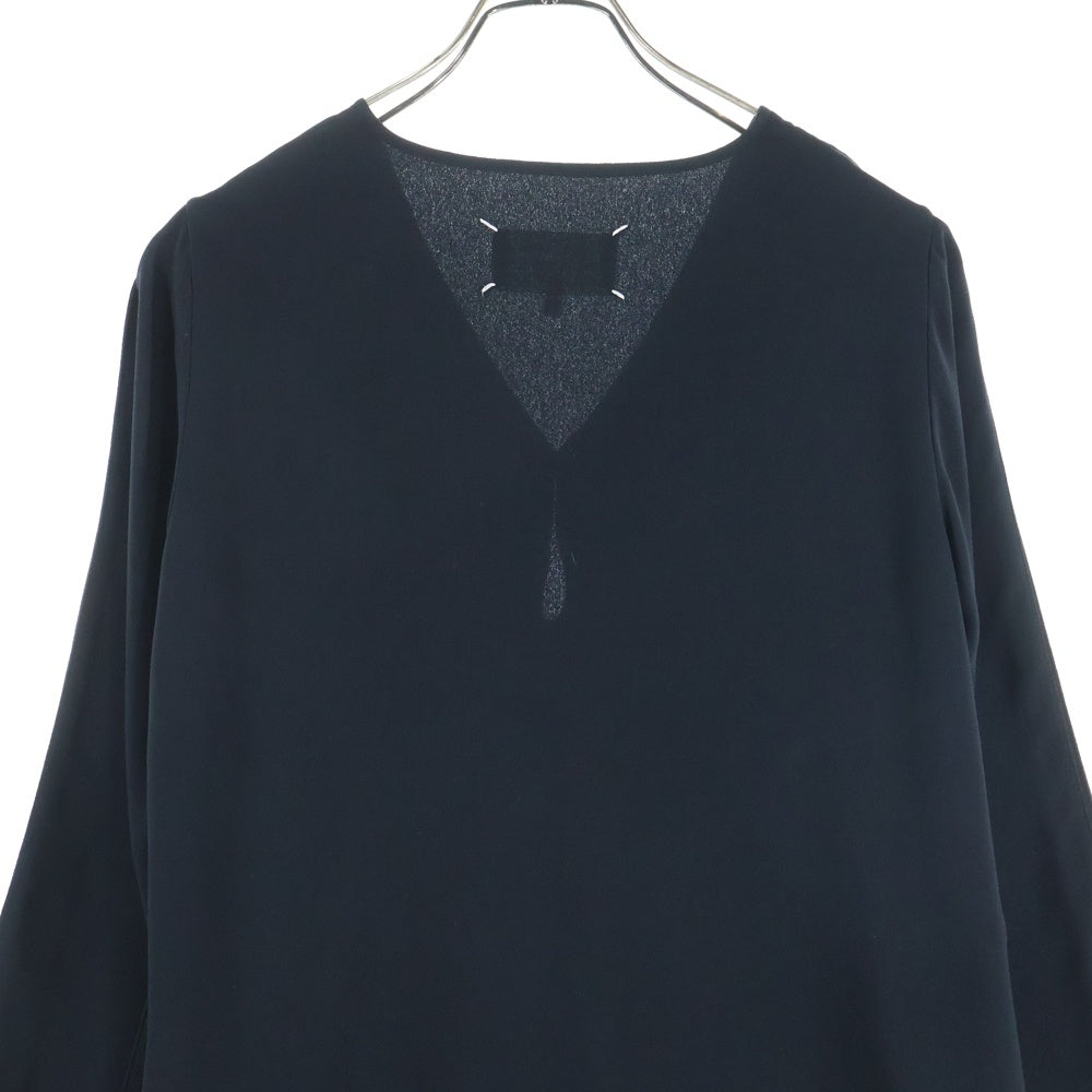 Maison Margiela 1(メゾンマルジェラ) 13AW サイドプリーツ Vネック ポリエステル ワンピース ブラック レディース S31CT0696 S42024