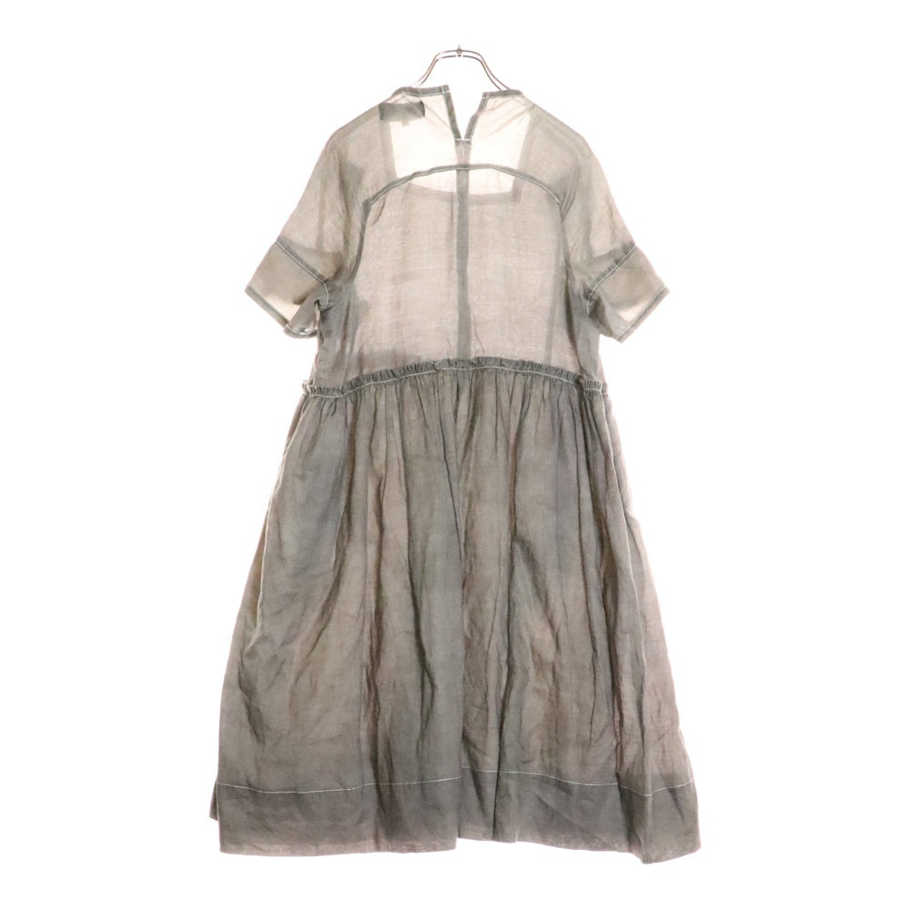 tricot COMME des GARCONS(トリコ コム デ ギャルソン) 15SS AD2014 リネン ギャザーデザイン スクエアネック 半袖ワンピース グレー レディース TO-O005