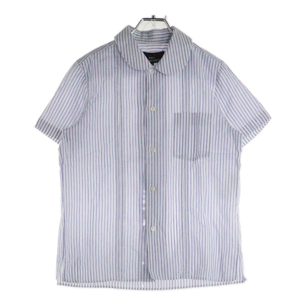 tricot COMME des GARCONS(トリコ コム デ ギャルソン) 16SS AD2015 レースライン 丸襟 ストライプコットンブラウス 半袖シャツ ブルー/ホワイト レディース TQ-B016