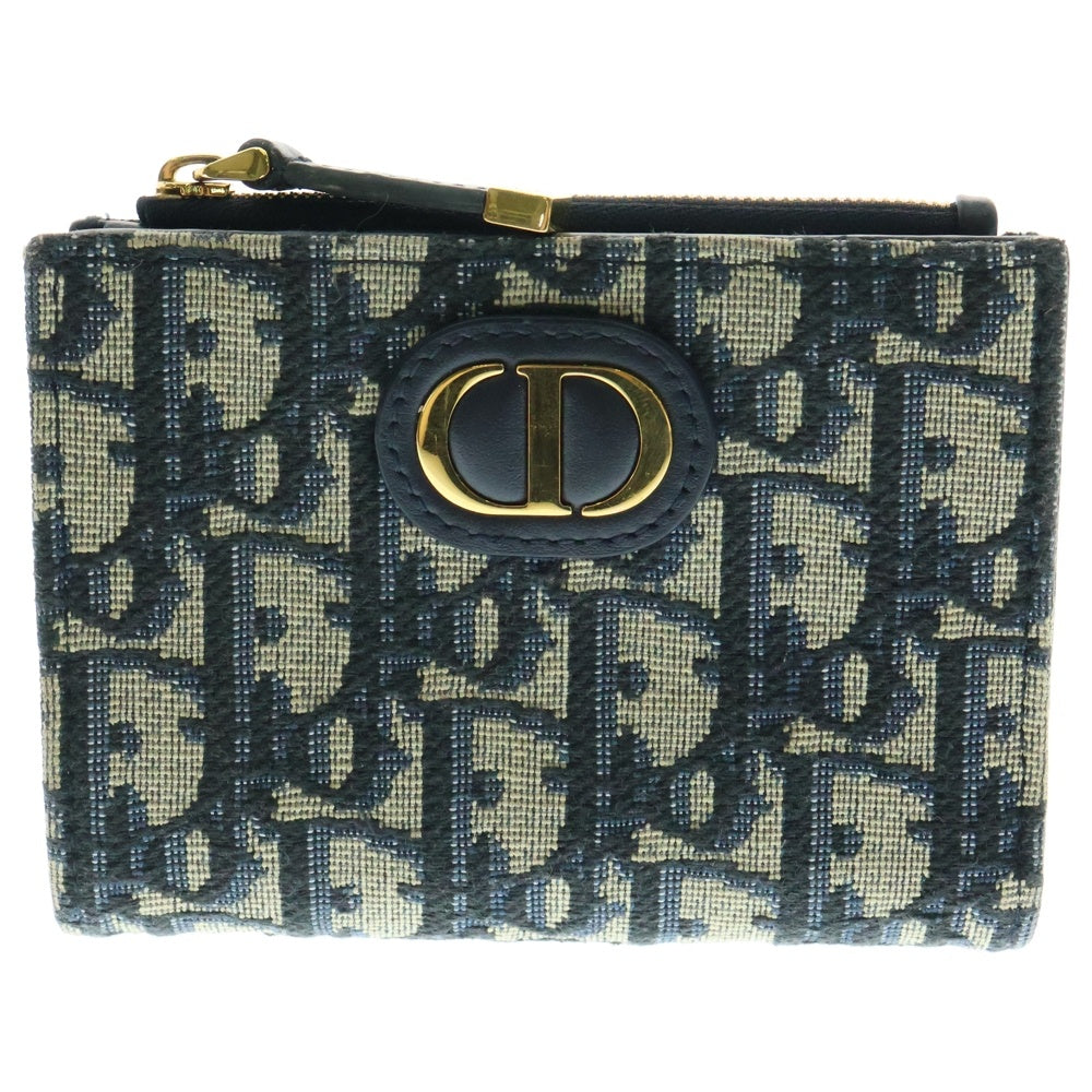 Christian Dior(クリスチャンディオール) 30 MONTAIGNE DAHLIA 30 モンテーニュ ダリア オブリーク コンパクトウォレット 二つ折り財布 グレー/ネイビー S2197UTZQ