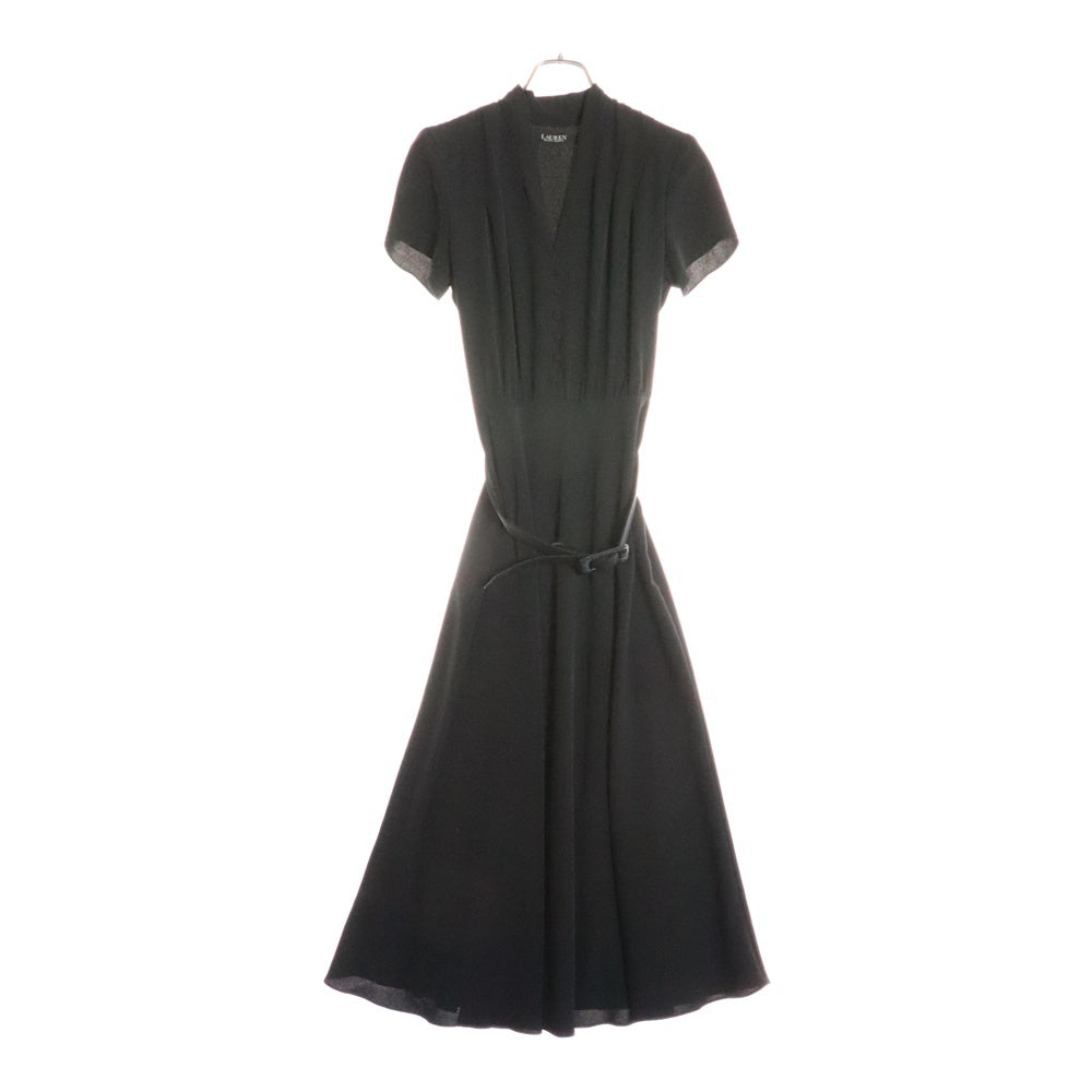 LAUREN RALPH LAUREN(ローレンラルフローレン) ポリエステル ベルト ロング 半袖ワンピース ブラック レディース