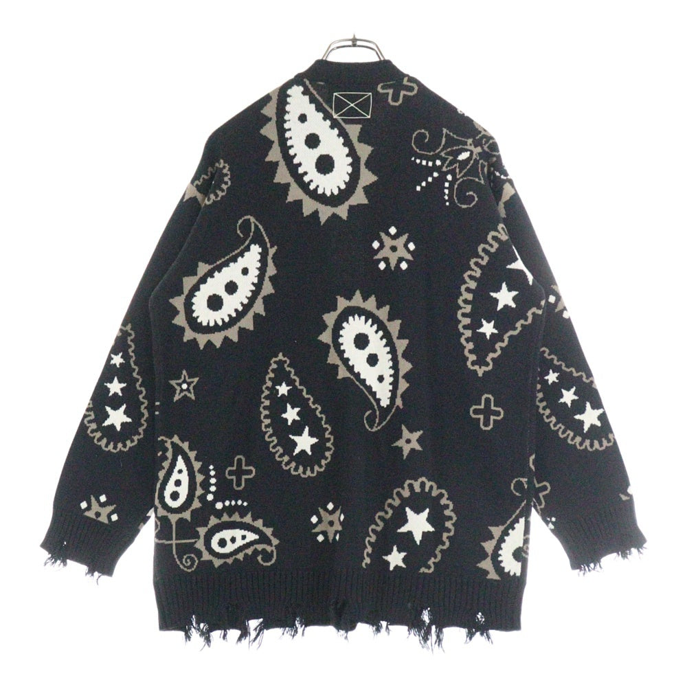 NO BRAND(ノーブランド) MLVINCE(メルヴェンス)PAISLEY DISTRESSED CARDIGAN ペイズリー ダメージ加工 アクリル混カーディガン ブラック