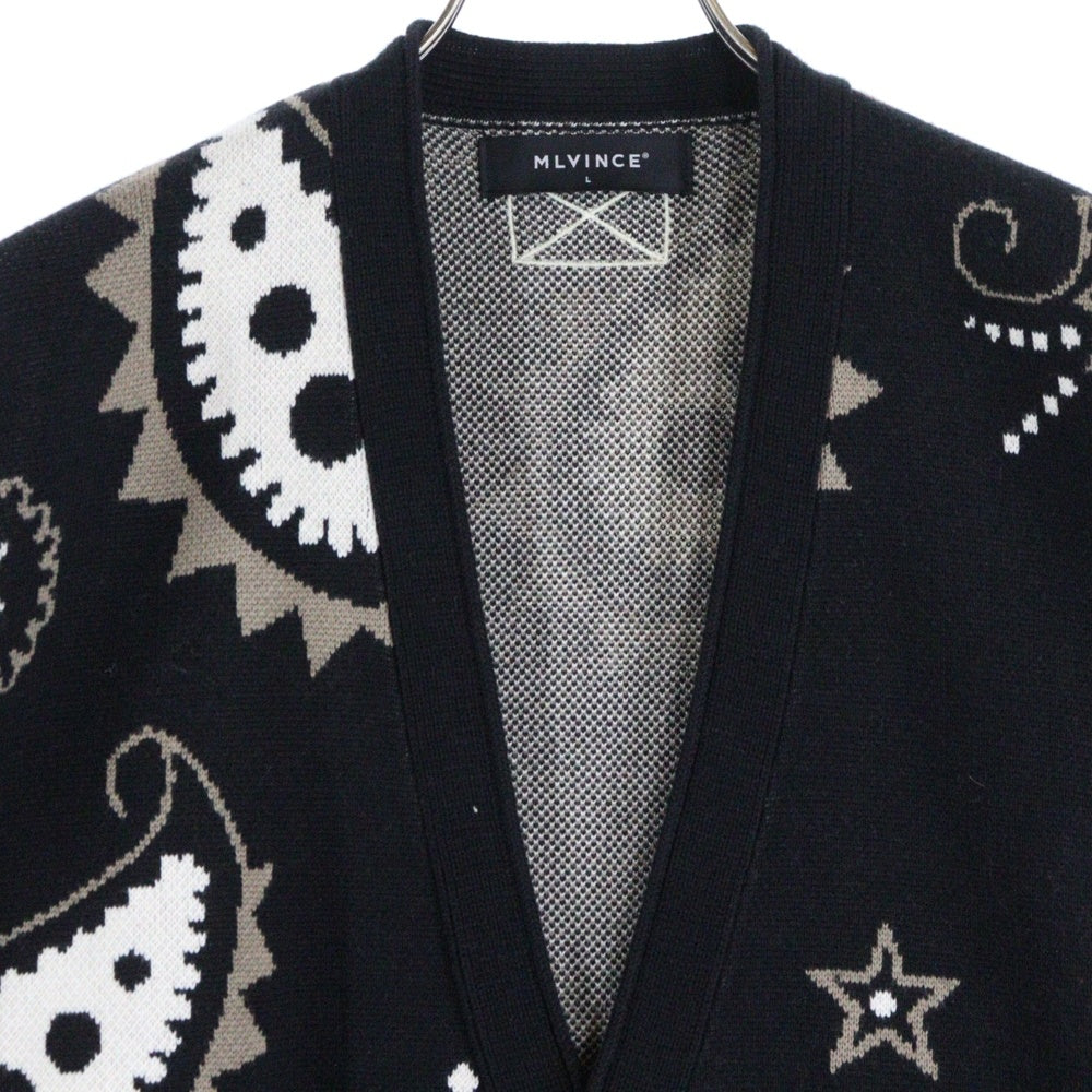NO BRAND(ノーブランド) MLVINCE(メルヴェンス)PAISLEY DISTRESSED CARDIGAN ペイズリー ダメージ加工 アクリル混カーディガン ブラック