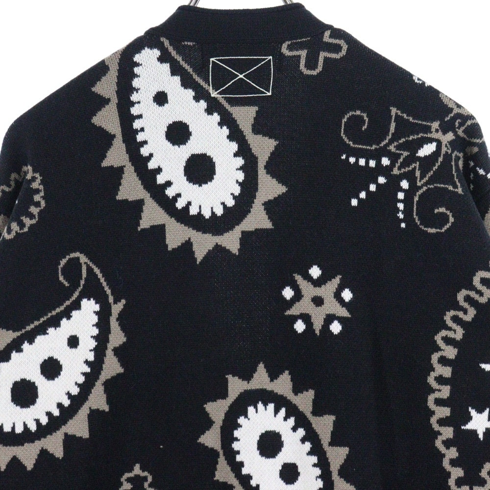 NO BRAND(ノーブランド) MLVINCE(メルヴェンス)PAISLEY DISTRESSED CARDIGAN ペイズリー ダメージ加工 アクリル混カーディガン ブラック