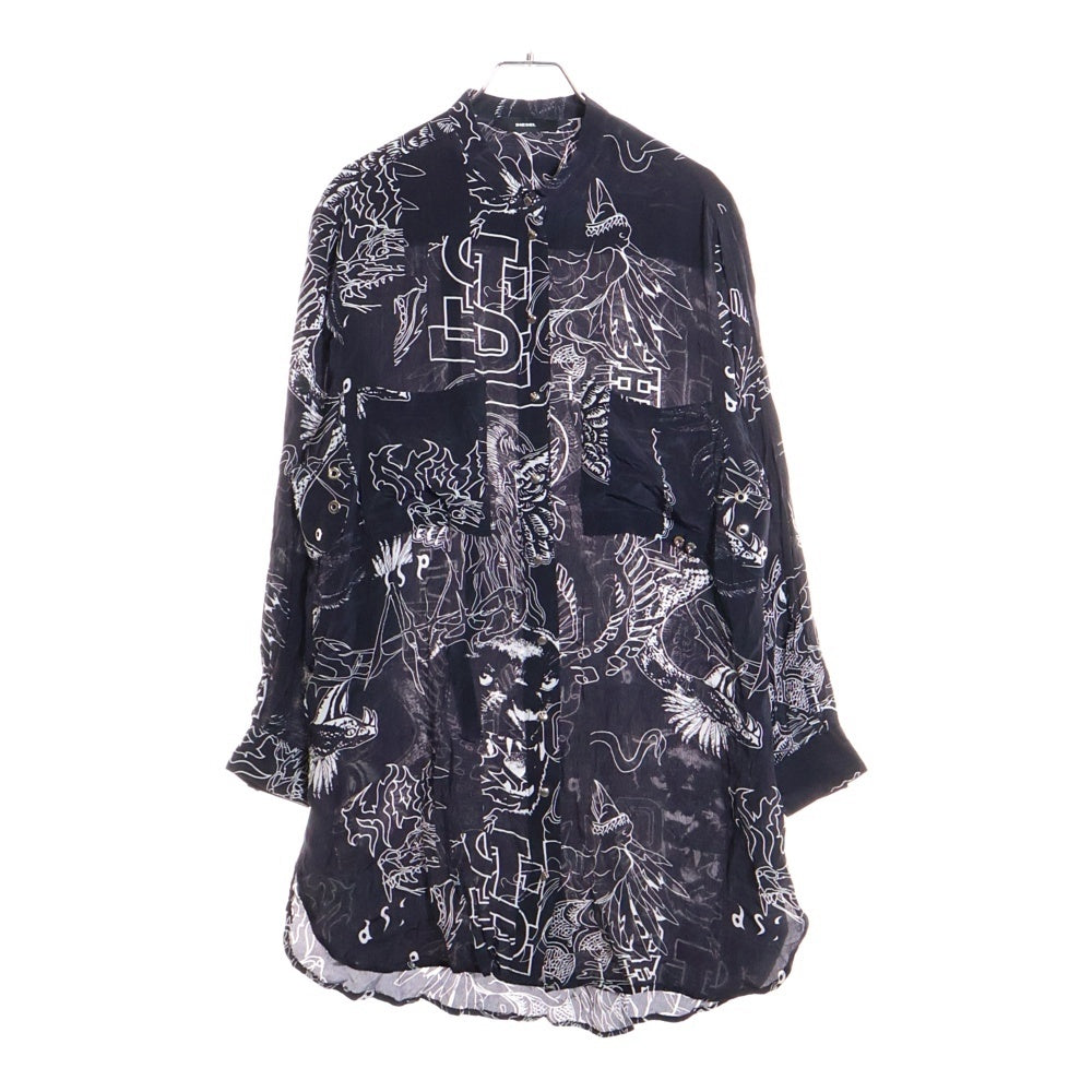 DIESEL(ディーゼル) D-SUPER-E DRESS タトゥーデザイン 総柄 ダブル胸ポケット 長袖シャツ レディース ブラック 00SX3U