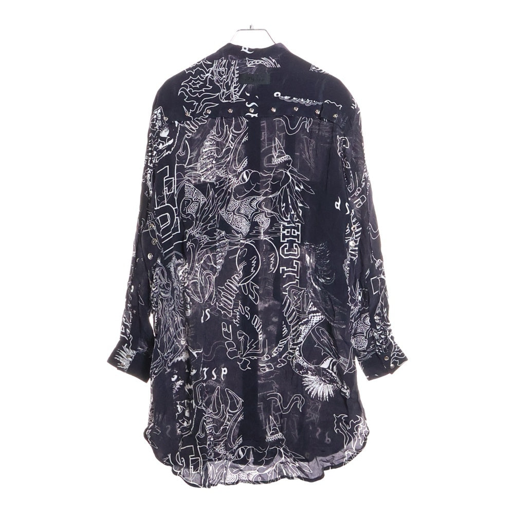 DIESEL(ディーゼル) D-SUPER-E DRESS タトゥーデザイン 総柄 ダブル胸ポケット 長袖シャツ レディース ブラック 00SX3U