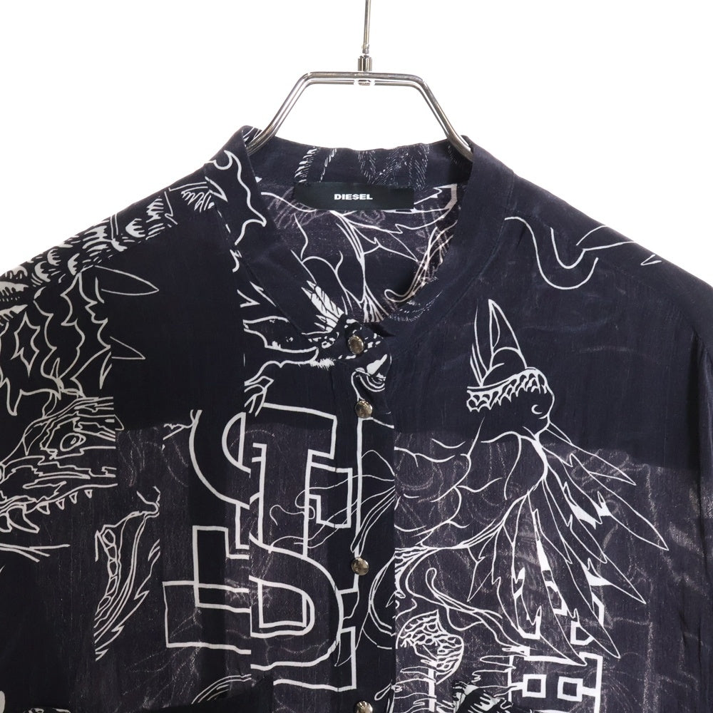DIESEL(ディーゼル) D-SUPER-E DRESS タトゥーデザイン 総柄 ダブル胸ポケット 長袖シャツ レディース ブラック 00SX3U
