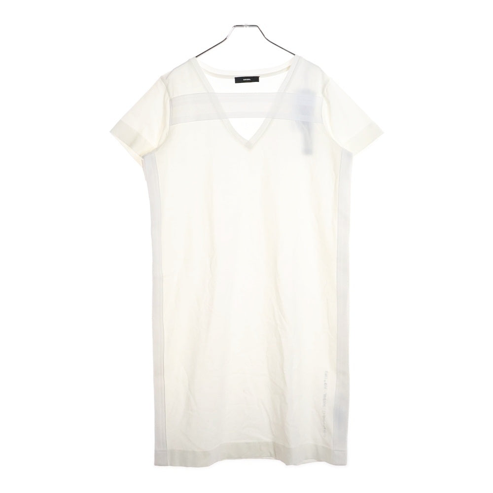 DIESEL(ディーゼル) JDSL D-STRIPE Vネック サイドテープデザイン 半袖ワンピース ドレス レディース ホワイト A04477