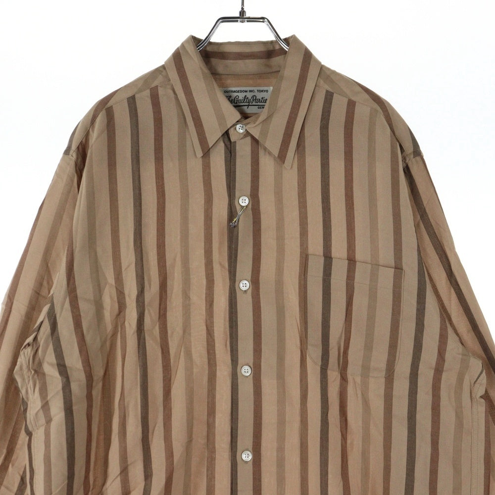 WACKO MARIA(ワコマリア) 25SS STRIPED REGULAR COLLAR SHIRT L/S ストライプ レギュラーカラーシャツ レーヨン ブラウン 25SSE-WMS-RC01