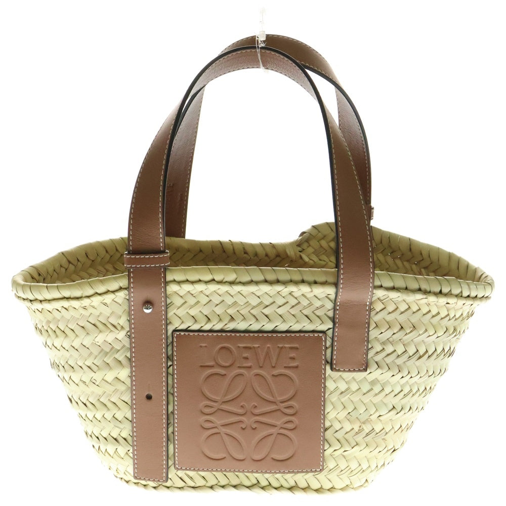 LOEWE(ロエベ) ストロー アナグラムレザー スモール バスケットバッグ ハンドバッグ ブラウン レディース