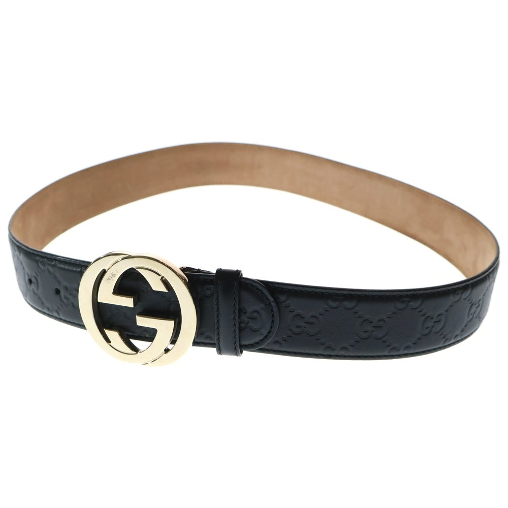 GUCCI(グッチ) インターロッキングG シグネチャー レザー ベルト ブラック 114876 AA61G