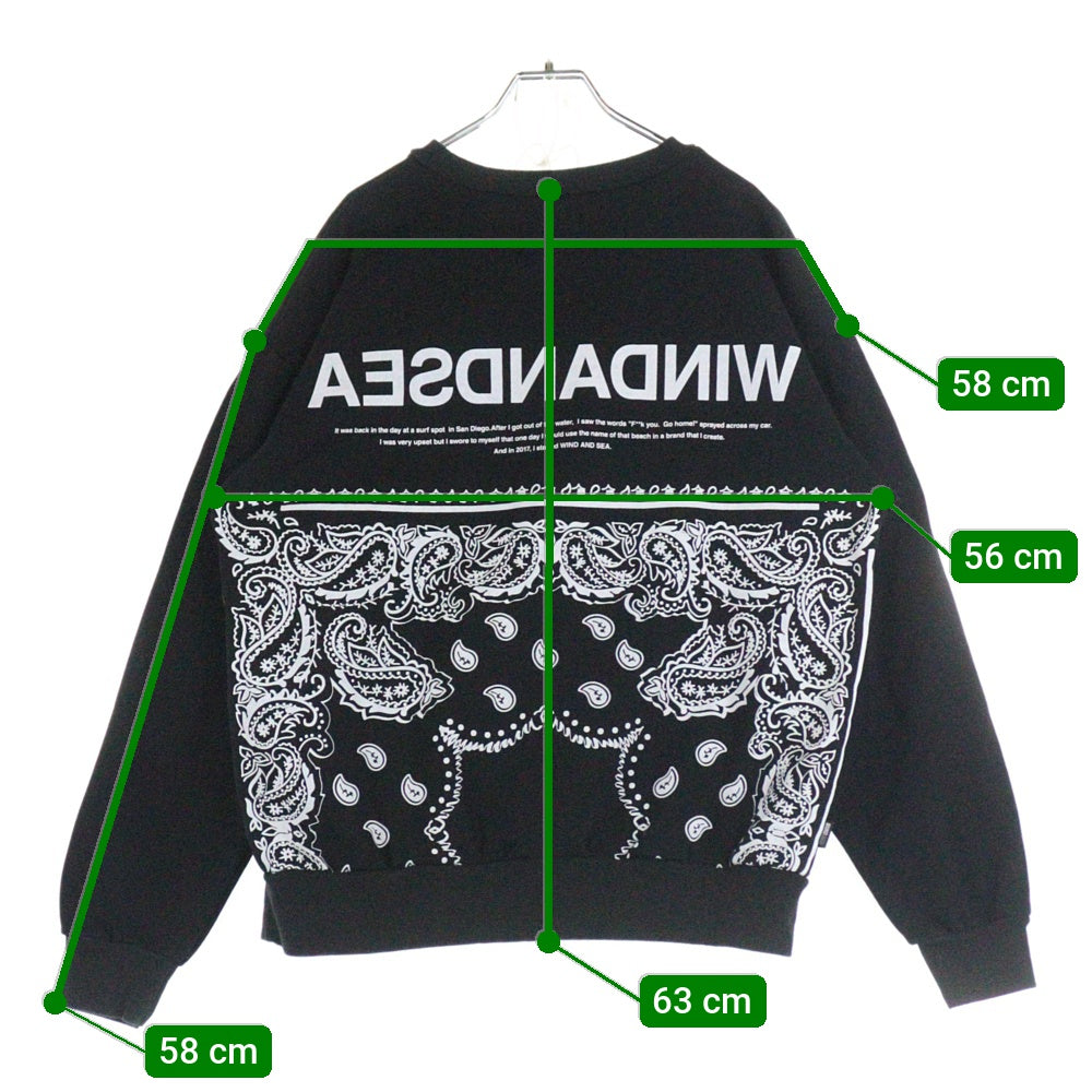WIND AND SEA(ウィンダンシー) PAISLEY CREW NECK ペイズリー ロゴプリント クルーネック スウェット トレーナー ブラック WDS-O-MTC-24-Q2-CS-05