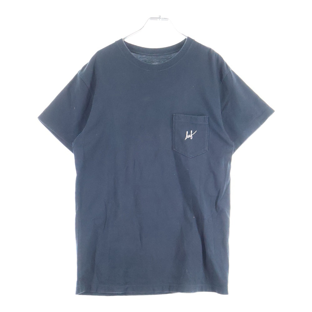 HUF(ハフ) ロゴ刺繍 コットン クルーネック 半袖Tシャツ カットソー ブラック