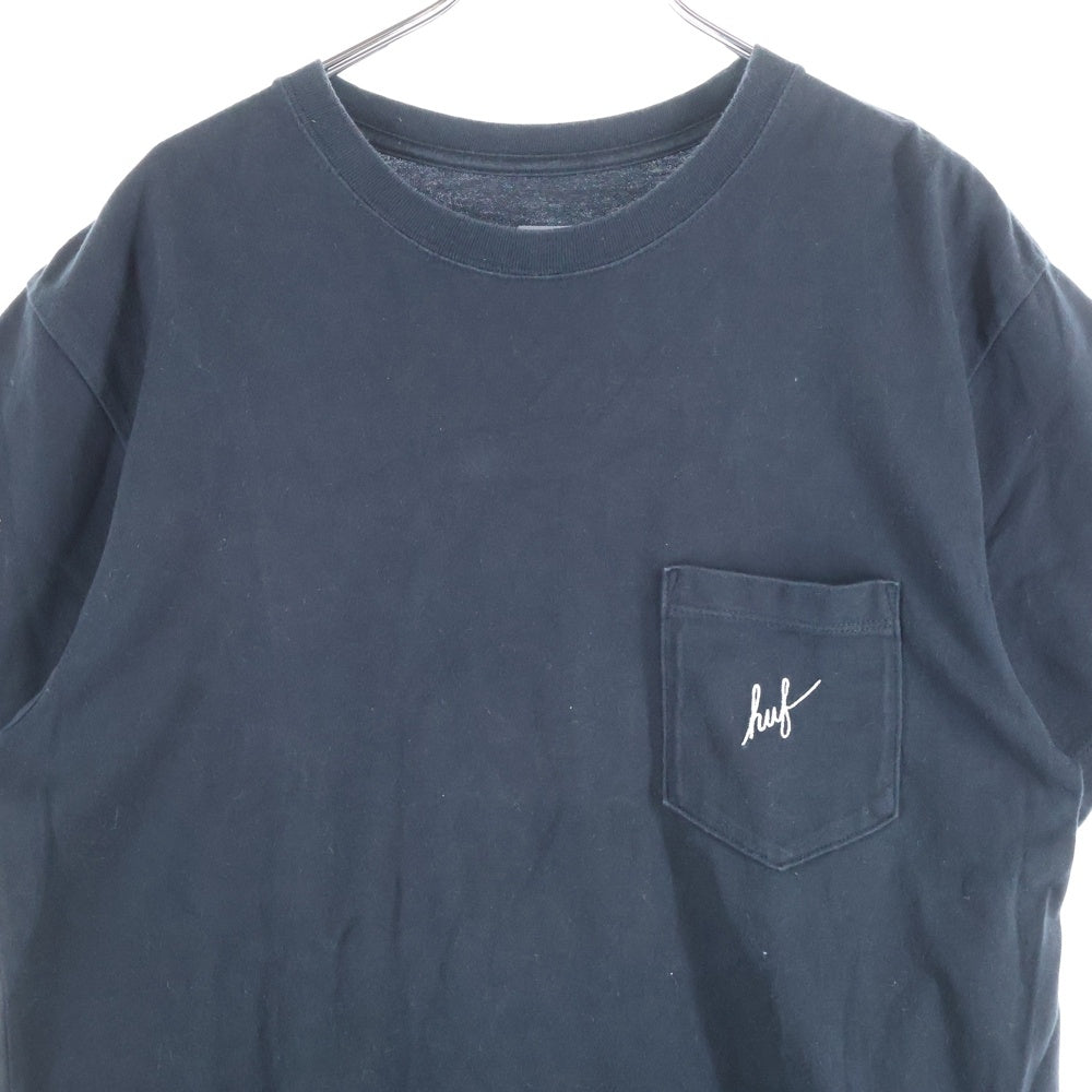HUF(ハフ) ロゴ刺繍 コットン クルーネック 半袖Tシャツ カットソー ブラック