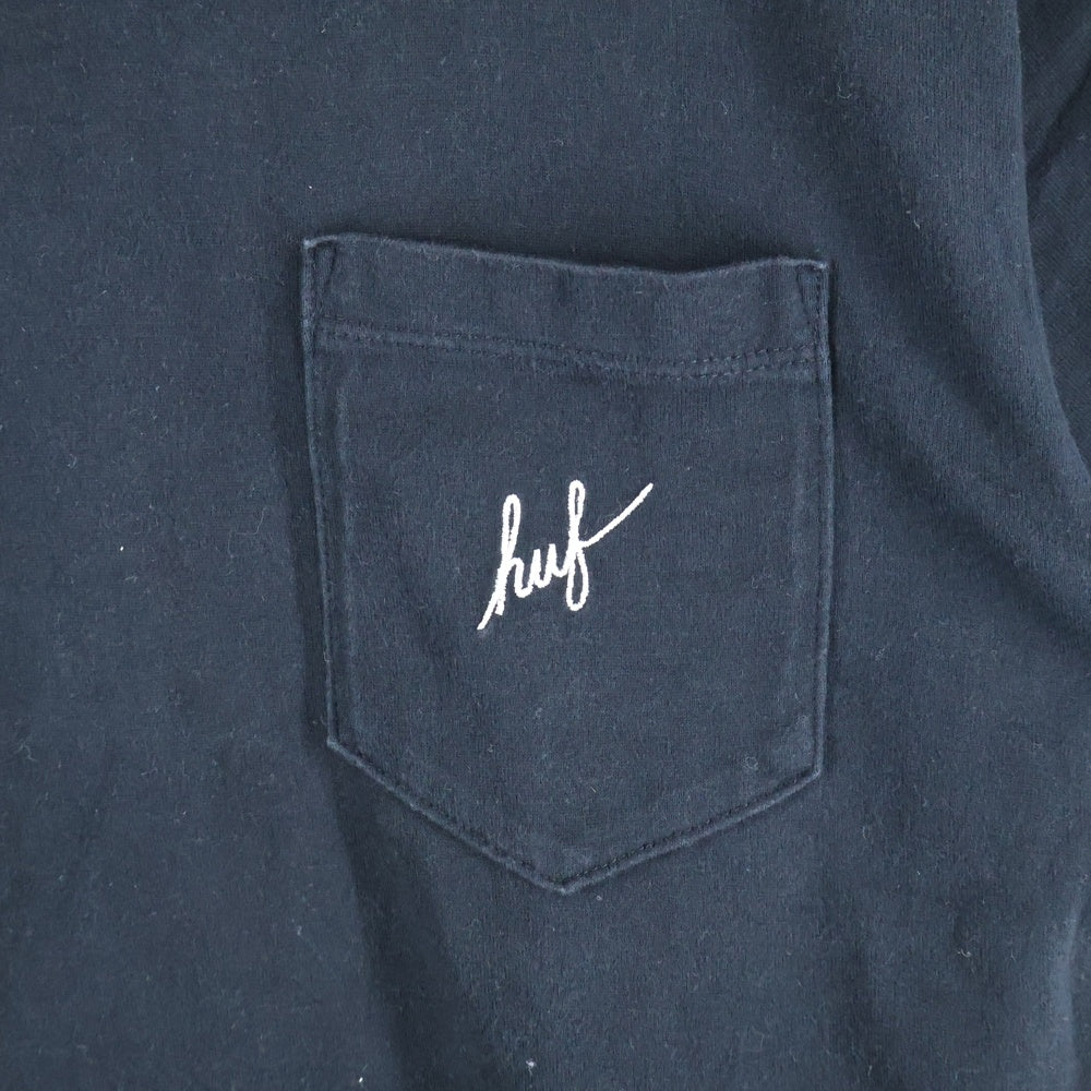 HUF(ハフ) ロゴ刺繍 コットン クルーネック 半袖Tシャツ カットソー ブラック