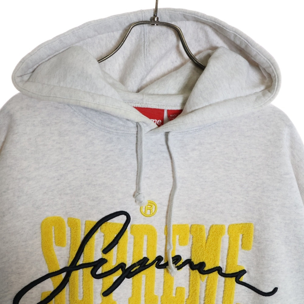 SUPREME(シュプリーム) 22SS Embroidered Chenille Hooded Sweatshirt フロントパイルロゴ シェニール スウェット プルオーバーパーカー グレー